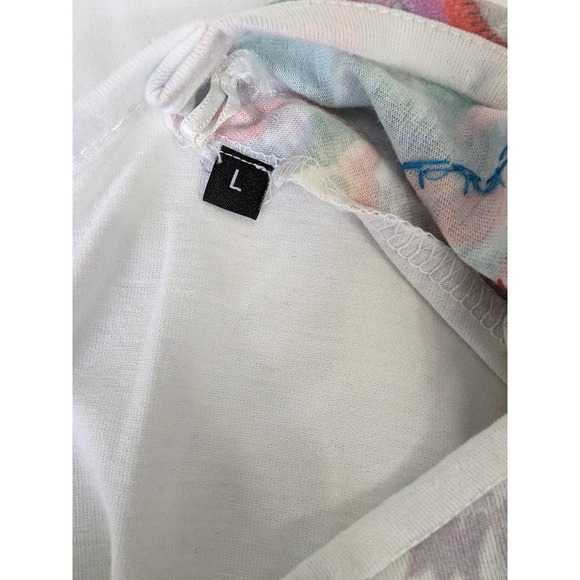 Desigual Womens Floral Sequence T shirt. Size Large Cap Sleeves White Multi - Picture 5 of 7